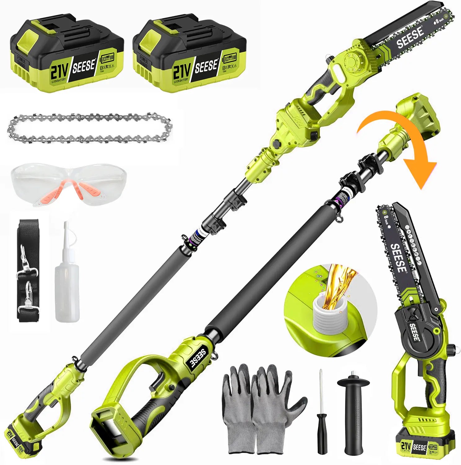 2-in-1 Brushless 8" Mini Chainsaw & Pole Saw, Cordless Tree Pruner