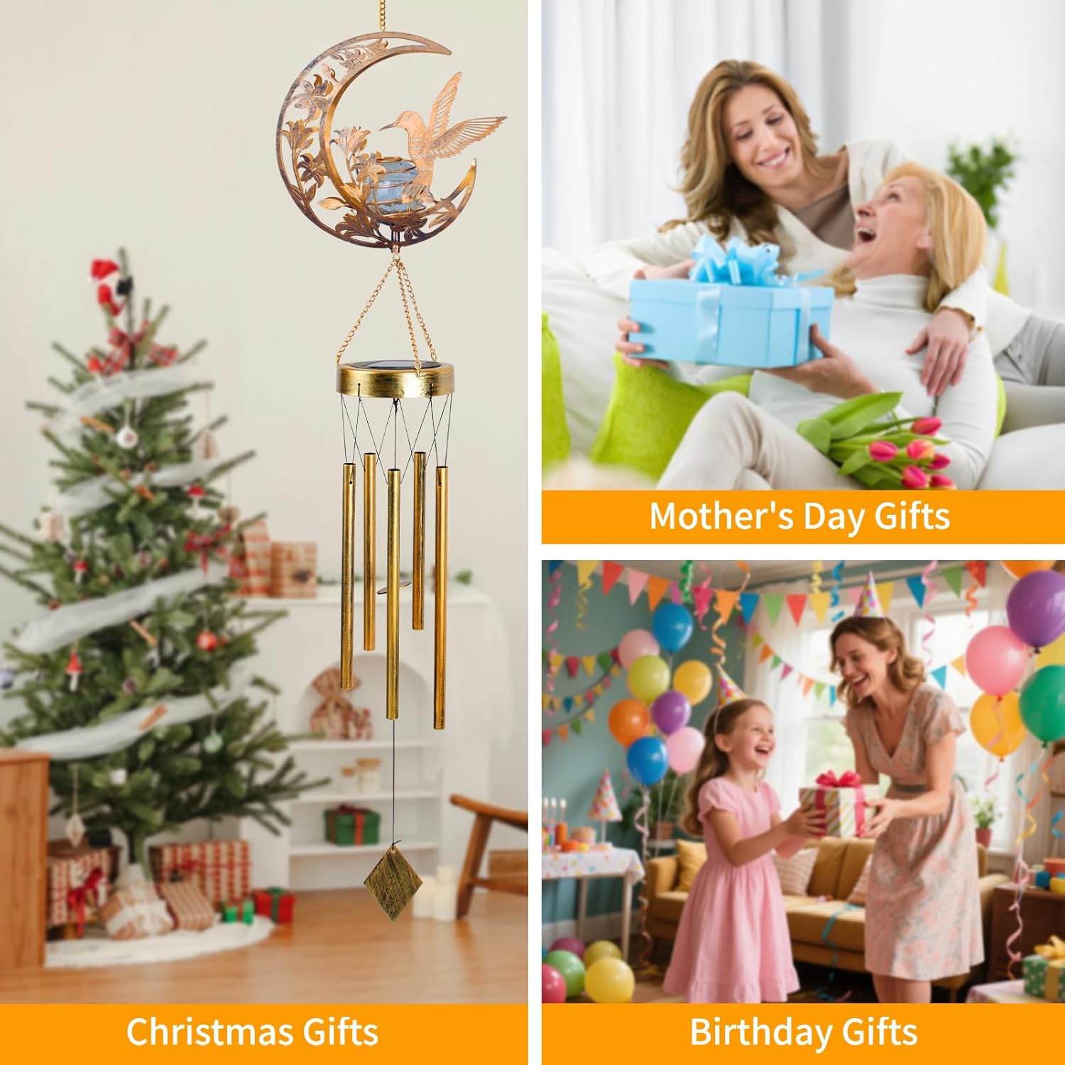 Campana de viento de colibrí lunar para exteriores, campanillas de viento de metal hechas a mano para jardín con dijes de colibrí, campanas de viento melódicas para la decoración del patio o porche, resistente a la intemperie.