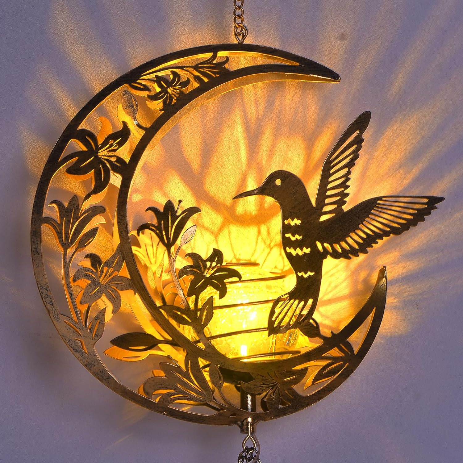 Campana de viento de colibrí lunar para exteriores, campanillas de viento de metal hechas a mano para jardín con dijes de colibrí, campanas de viento melódicas para la decoración del patio o porche, resistente a la intemperie.